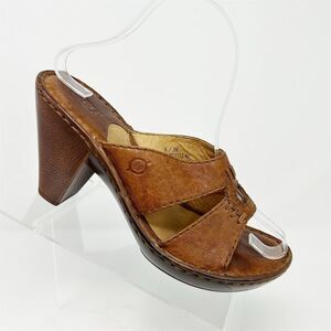 Born Women's Boho Brown Leather Platform Heeled Sandals Size 8 Casual Summer